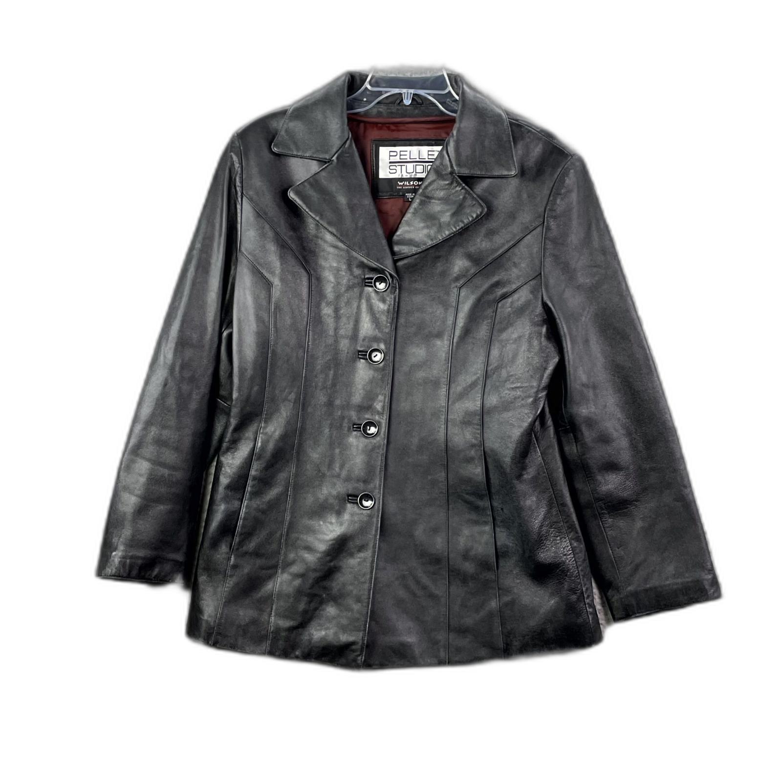Wilsons Leather Pelle Studio Blazer Jacket Womens Large Lined Notch Lapel Grunge